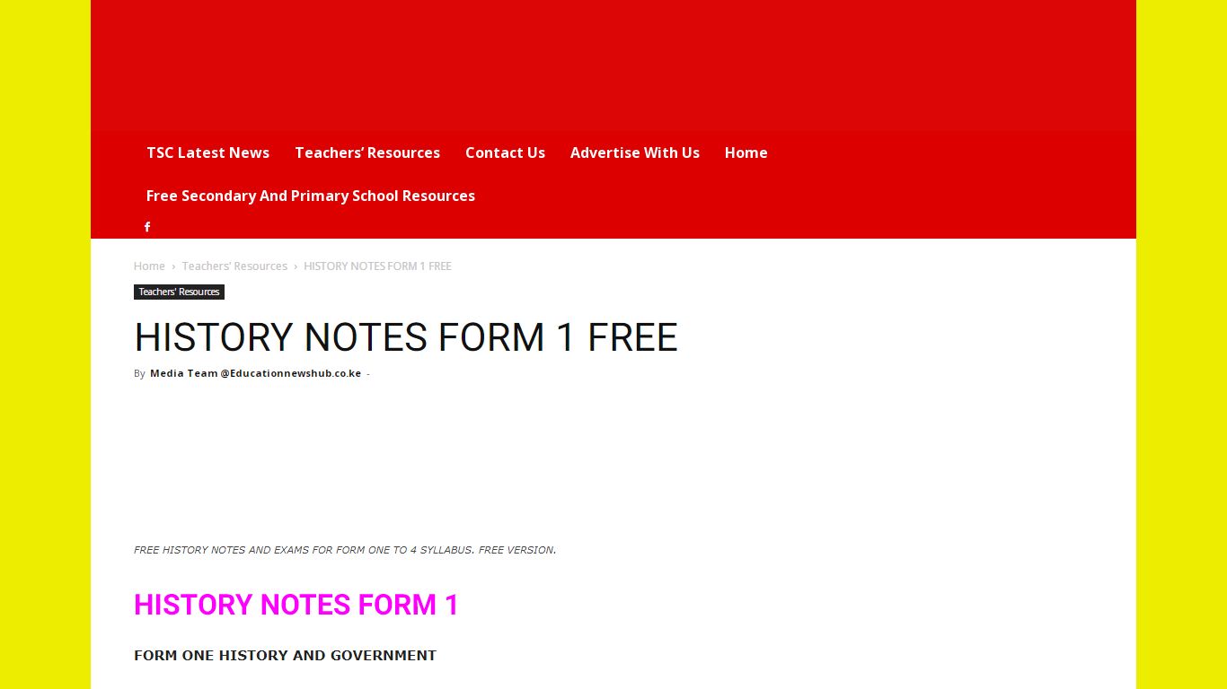 HISTORY NOTES FORM 1 FREE - Educationnewshub.co.ke